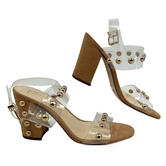 Jessica Simpson Tan and Clear Studded Block Heels | Size 10 - Picture 1 of 9
